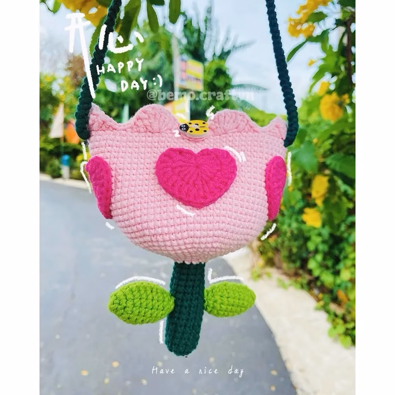 Túi len Hoa Tulip đeo chéo cho bé 🌷